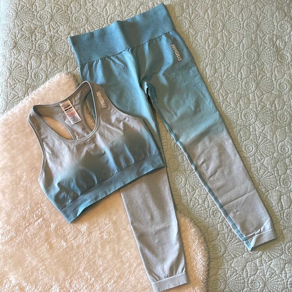 Gymshark Adapt Ombré Light Blue Merl Seamless Leggings and Bra Set